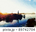 Digital painting of blue lake with man at morning time 89742704