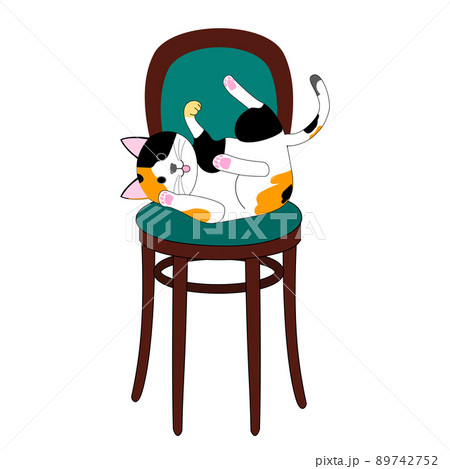 椅子と三毛猫:白背景 椅子と三毛猫:白背景 89742752
