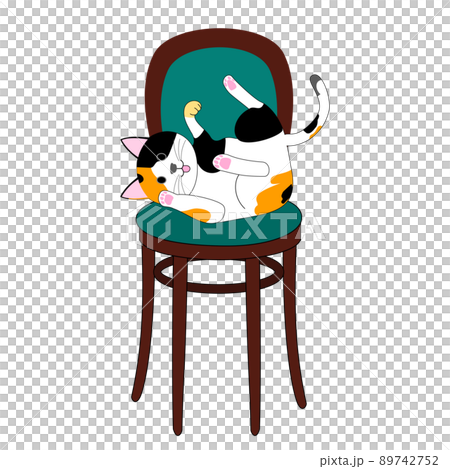 椅子と三毛猫:白背景 椅子と三毛猫:白背景 89742752