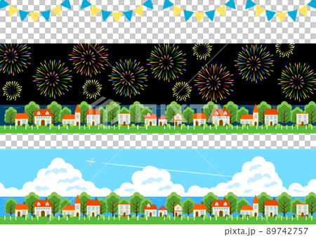 夏の海沿いの街背景セット 89742757