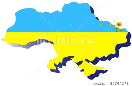 ウクライナの地図とひまわりと青い空の背景