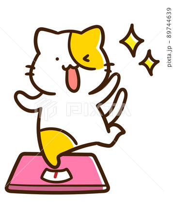 ダイエットに成功したスレンダーなかわいいねこの手書き風イラストのイラスト素材