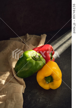 sweet pepper of three colors on the board sweet pepper of three colors on the board 89746156