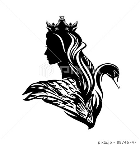 black vector silhouette portrait of fairy tale princess with her magic swan bird black vector silhouette portrait of fairy tale princess with her magic swan bird 89746747