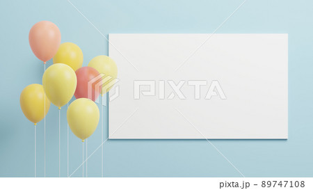 Balloons and white canvas with copy space 3D render 89747108