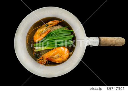 Top view of Baked Shrimp with Glass Noodles, focus selective Top view of Baked Shrimp with Glass Noodles, focus selective 89747505