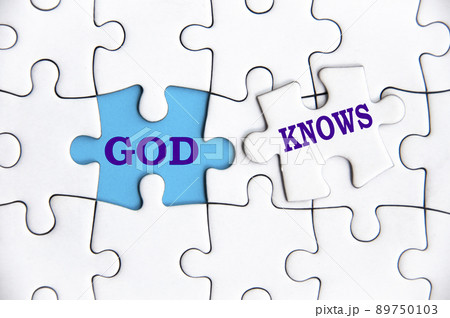 God knows text on missing jigsaw. Christianity and religion concept 89750103