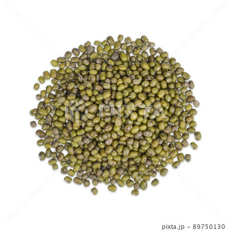 Mung bean seeds isolated on white background. Top view 89750130