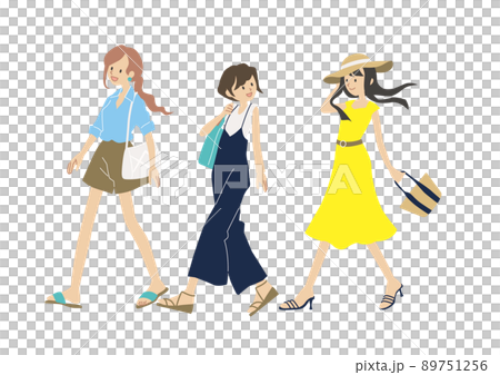 夏旅を楽しむ女性3人 夏旅を楽しむ女性3人 89751256