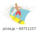 サーフボードで波に乗る男性 89751257