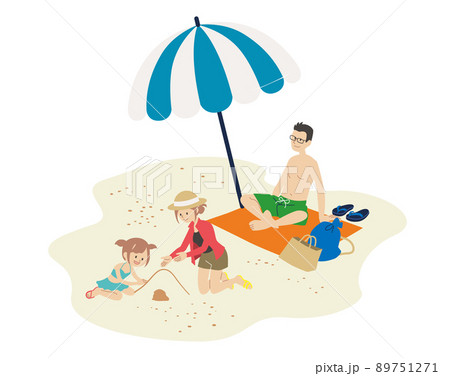 海水浴でパラソルの下で遊ぶ家族 海水浴でパラソルの下で遊ぶ家族 89751271