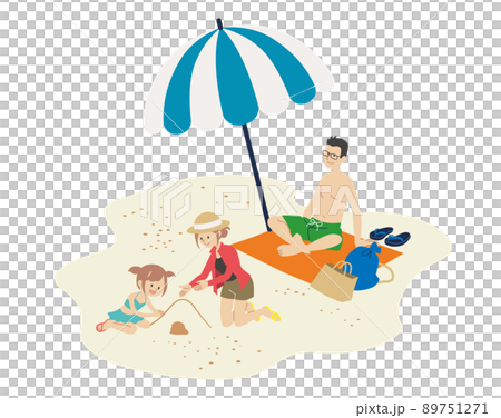 Family playing under umbrellas in the sea 89751271