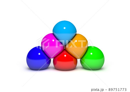 潰し合う6色の物体の3Dイラスト 潰し合う6色の物体の3Dイラスト 89751773