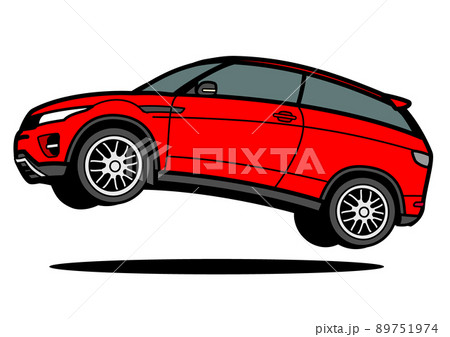 ブリティッシュSUV 赤色系 ジャンプ 自動車イラスト ブリティッシュSUV 赤色系 ジャンプ 自動車イラスト 89751974