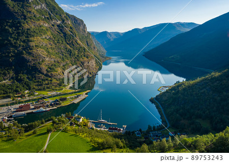 Aurlandsfjord Town Of Flam at dawn. 89753243