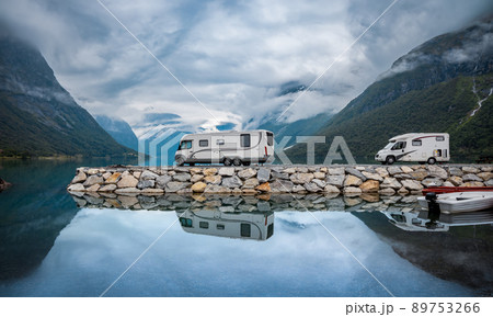 Family vacation travel RV, holiday trip in motorhome 89753266