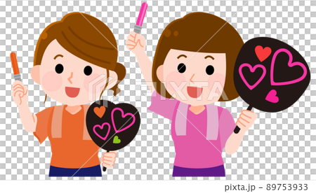 コンサートで推し活を楽しそうにする若い女性　イラスト 89753933