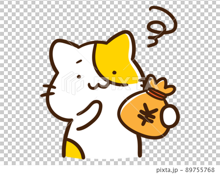 Handwritten style illustration of a cute cat that makes you feel uncomfortable with money Handwritten style illustration of a cute cat that makes you feel uncomfortable with money 89755768