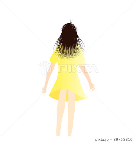 黄色いワンピースを着た女性の後ろ姿 夏の女性のイメージ のイラスト素材