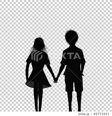 silhouette couple holding hands drawing