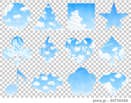 水彩タッチの青空や雲を図形で切り取ったようなイラストのセット 画用紙テクスチャ 透過のイラスト素材 水彩タッチの青空や雲を図形で切り取ったようなイラストのセット 画用紙テクスチャ 透過のイラスト素材