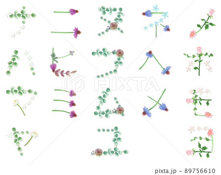 かわいい花文字カタカナ ナ行 ヤ行 のイラスト素材
