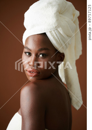 Beautiful Woman with Towel on Head 89757125