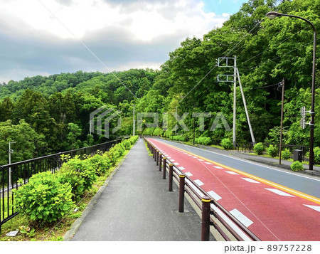 東京郊外の道。多摩エリアの風景。電柱のない道。 89757228