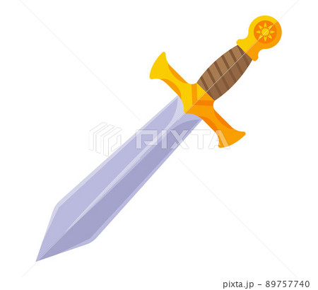 a long sword with a golden handle from the Middle Ages. 89757740