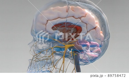 Human brain with neuronal impulses. 89758472