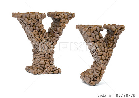 Letter Y from coffee bean isoilated on white. Coffee alphabet font. Letter Y from coffee bean isoilated on white. Coffee alphabet font. 89758779