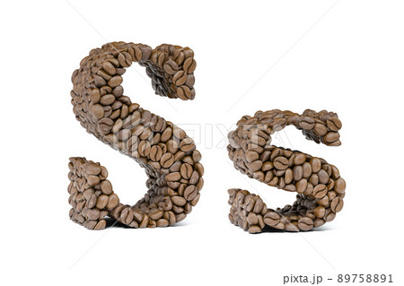Letter S from coffee bean isoilated on white. Coffee alphabet font. Letter S from coffee bean isoilated on white. Coffee alphabet font. 89758891