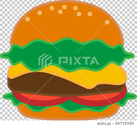 Cartoon big burger icon and sticker. Burger with lettuce, tomato, cheese and hamburg steak. National Hamburger Day celebration vector, illustration, EPS10 Cartoon big burger icon and sticker. Burger with lettuce, tomato, cheese and hamburg steak. National Hamburger Day celebration vector, illustration, EPS10 89759399