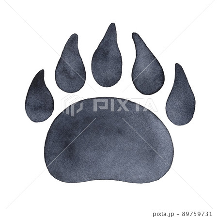 Bear paw print watercolour illustration. Symbol of protection, power, courage, strength, independence. Hand drawn water color drawing on white backdrop, cutout clipart element for design decoration. 89759731