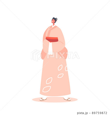 Asian People Concept. Positive Female Character Wear Kimono Traditional Clothes Isolated on White Background 89759872