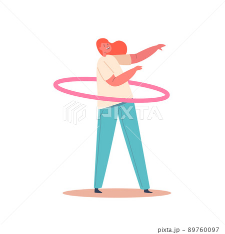 Girl Twist Hoop on Waist, Child Playing Game, Sports and Active Lifestyle. Healthy Entertainment or Hobby. 89760097