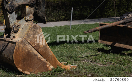 excavator on demolition site 89760390