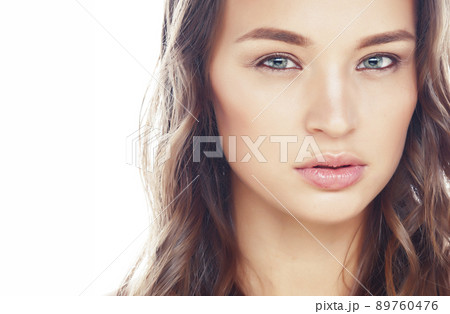 young sweet brunette woman close up isolated on white background, perfect pure innocense beautiful close up young sweet brunette woman close up isolated on white background, perfect pure innocense beautiful close up 89760476
