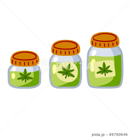 Jar of hemp oil. Marijuana ointment. Skin care and natural cosmetics. 89760646