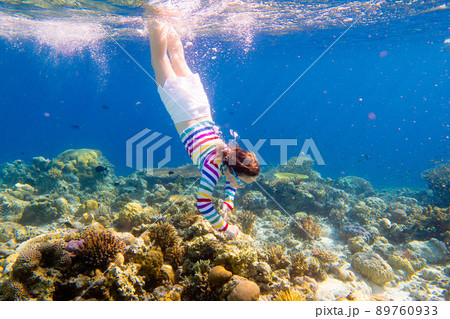 Child snorkeling. Kids underwater. Beach and sea. Child snorkeling. Kids underwater. Beach and sea. 89760933