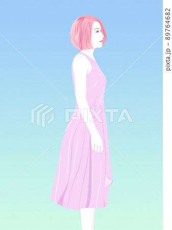 見上げるドレスの女性イラスト 89764682