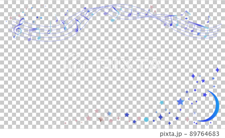 夜空をイメージした楽譜のフレームイラスト　　五線譜　背景イラスト　音符、休符、音楽記号のイラスト 89764683