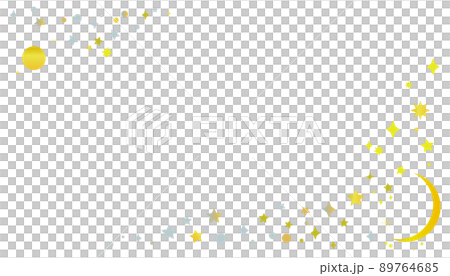 星と月のフレームイラスト　背景イラスト　ゴールド 89764685