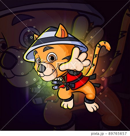 The ninja tiger is catching esport mascot design logo 89765657