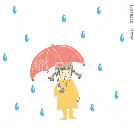 雨の日に傘をさす女の子のイラスト素材