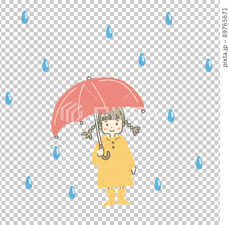 雨の日に傘をさす女の子のイラスト素材