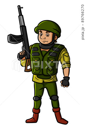 The army is standing and holding the weapon The army is standing and holding the weapon 89766270