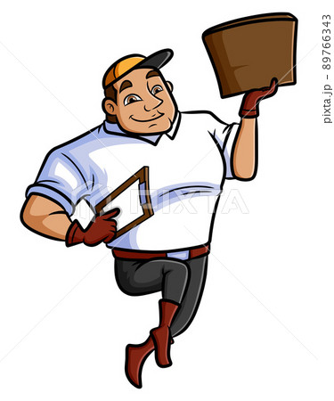 The courier man is holding the package  89766343