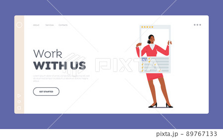 Recruitment Agency Service Landing Page Template. Woman Job Seeker Character with Cv Application. Work Interview 89767133