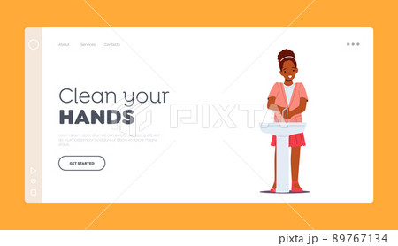 Hygiene Bath Procedure Landing Page Template. Happy African Girl Washing Hands, Children Daily Routine, Kid Clean Palms Hygiene Bath Procedure Landing Page Template. Happy African Girl Washing Hands, Children Daily Routine, Kid Clean Palms 89767134